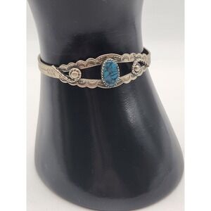 Vintage Bell Trading Post Nickel Silver Turquoise Cuff Bracelet Southwestern